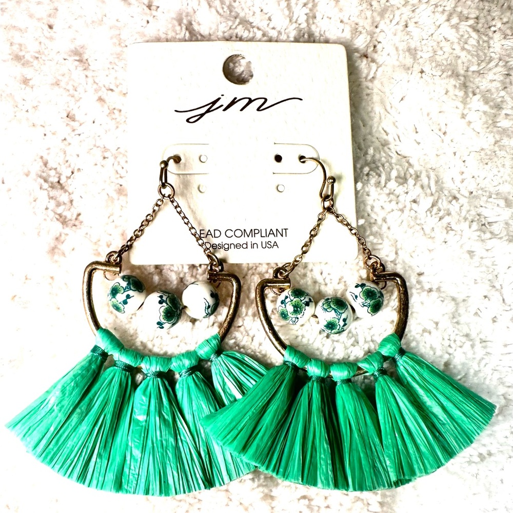 Boho Inspired Green Tassel Earrings